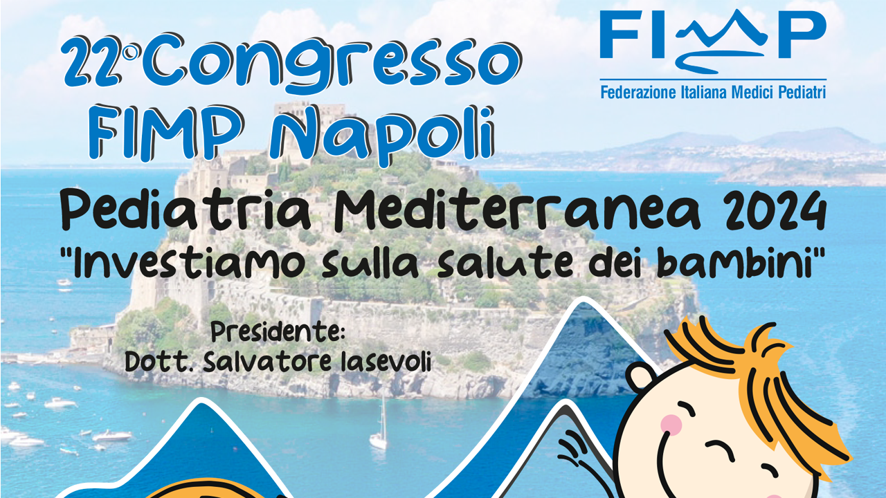 Illustrazione del 22° Congresso FIMP Napoli Pediatria Mediterranea 2024: un'occasione per l'aggiornamento e il networking nel campo della pediatria mediterranea.
