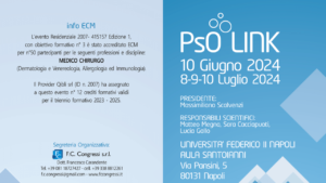 Banner promozionale per PsO Link: Corso innovativo sulla gestione della psoriasi, focalizzato su nuove strategie e approcci terapeutici integrati.